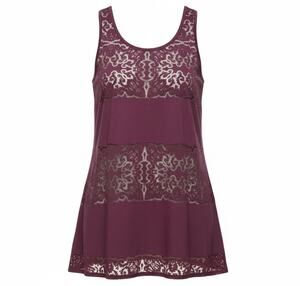 Massimo Racer Back Tank Top Burgundy Lace Damask Womens Med Hi Lo Slit Sides New